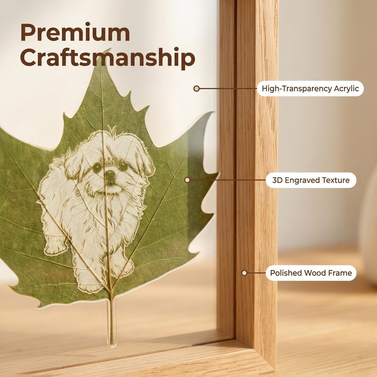 Hand-Carved Natural Leaf Pet Memorial Art