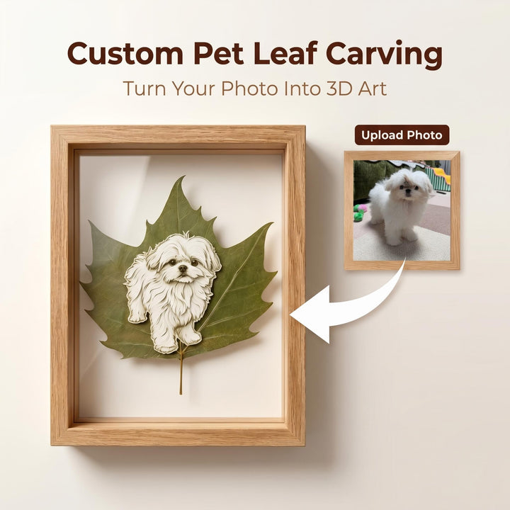 Hand-Carved Natural Leaf Pet Memorial Art
