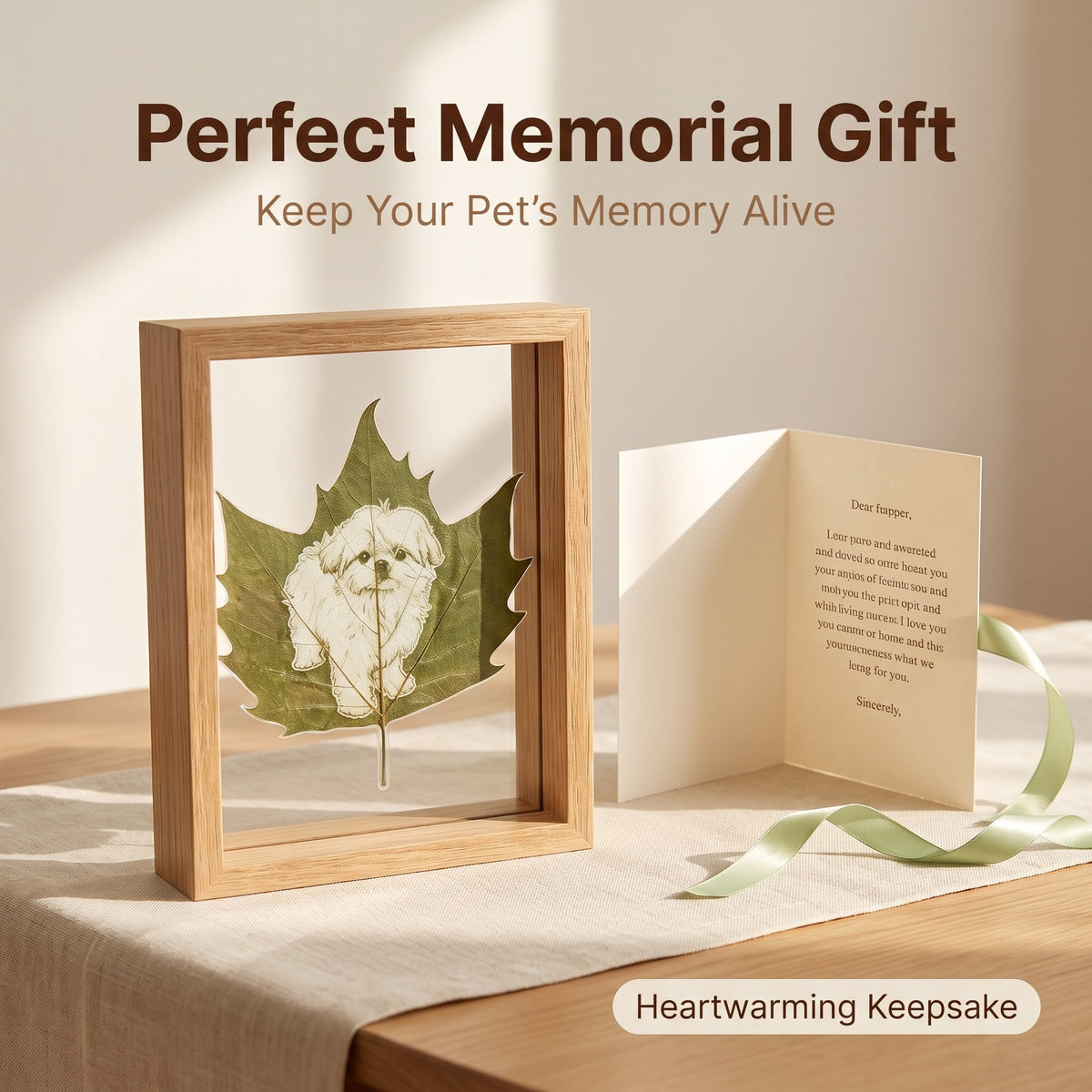 Hand-Carved Natural Leaf Pet Memorial Art