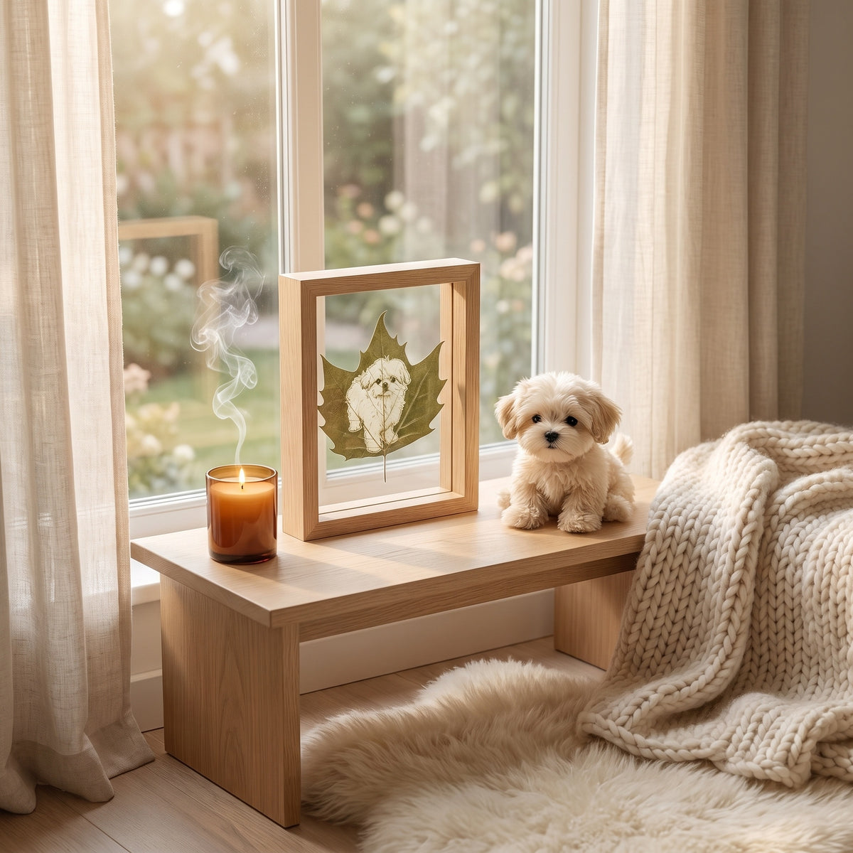 Hand-Carved Natural Leaf Pet Memorial Art